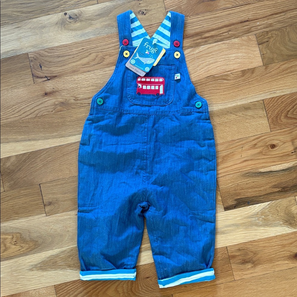 NWT Frugi chambray bus Hopscotch Overalls size 12-18 months